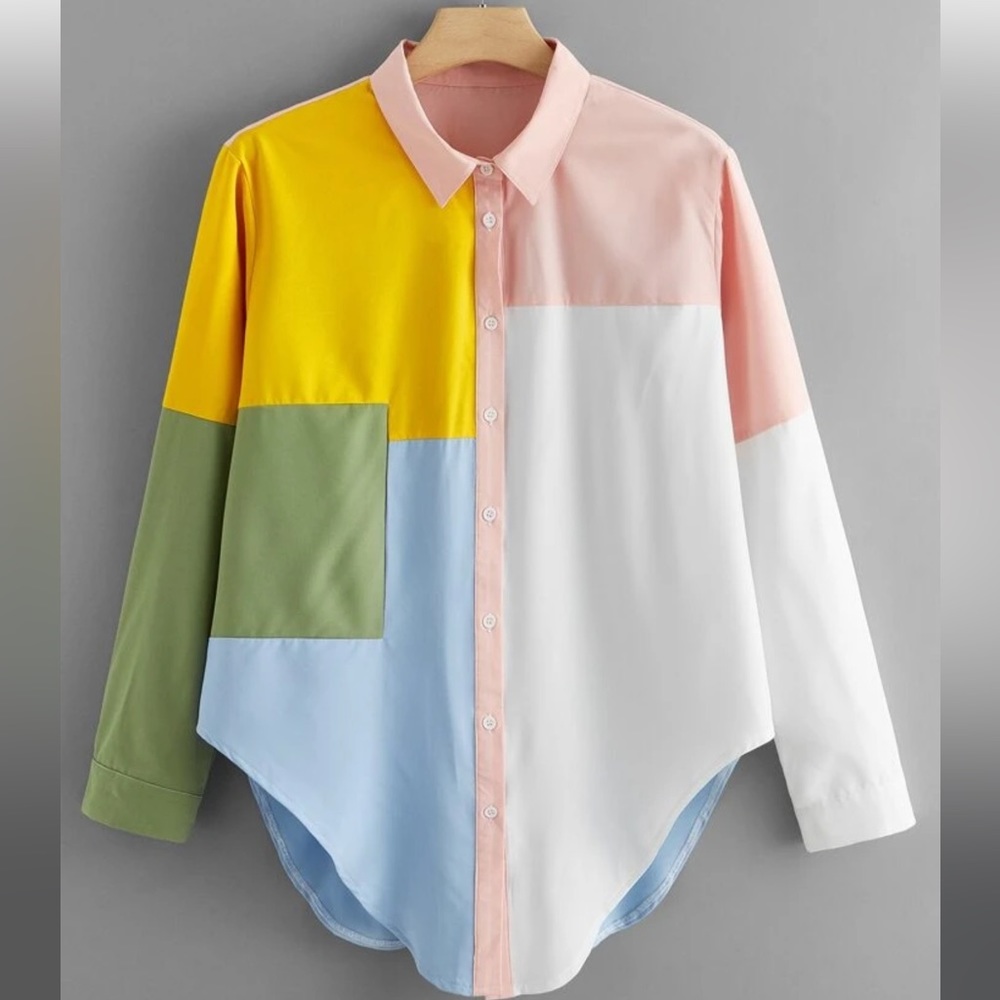 Colorblock Curved Hem Shirt